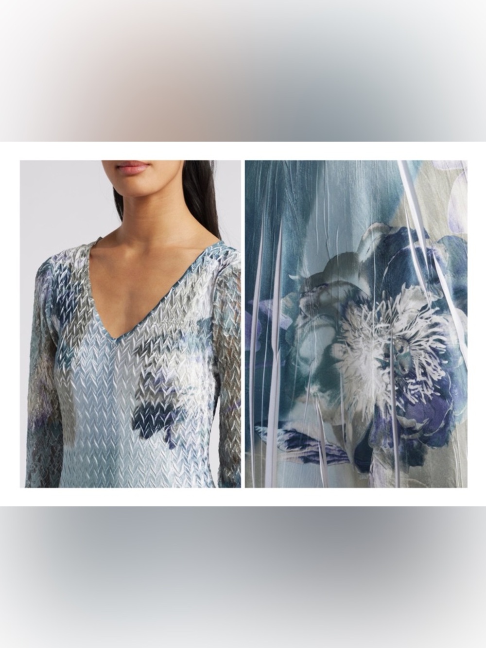 Komarov Blue & Silver Floral Smocked Midi Dress - Picture 2 of 9